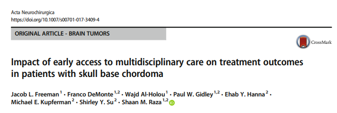 早期多學科治療對脊索瘤患者的影響（Impact of early access to multidisciplinary care on treatment outcomes in patients with skull base chordoma）論文截圖