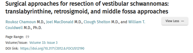 精細(xì)的顯微手術(shù)技術(shù)從鄰近的面部和耳蝸神經(jīng)解剖腫瘤，術(shù)中顱神經(jīng)監(jiān)測等電生理輔助，以及小心關(guān)顱以防止腦脊液滲漏這些技術(shù)及手術(shù)方法是其中的關(guān)鍵。
